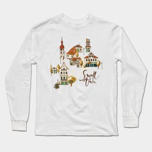 Hand Dawn Painted Buildings Long Sleeve T-Shirt